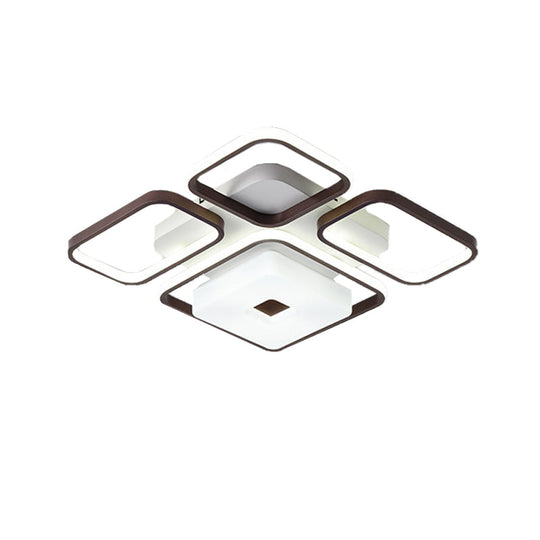 Contemporary Led Aluminum Flush Mount Bedroom Light - Square/Rectangular Frame Coffee White