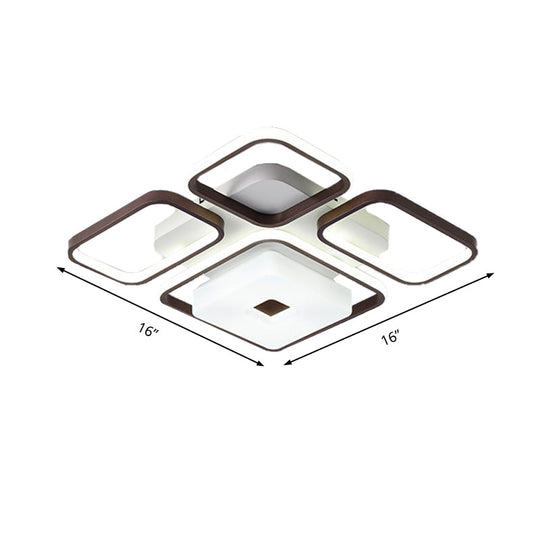 Contemporary LED Aluminum Flush Mount Bedroom Light - Square/Rectangular Frame, Coffee, White Light (16"/19.5"/35.5" Wide)