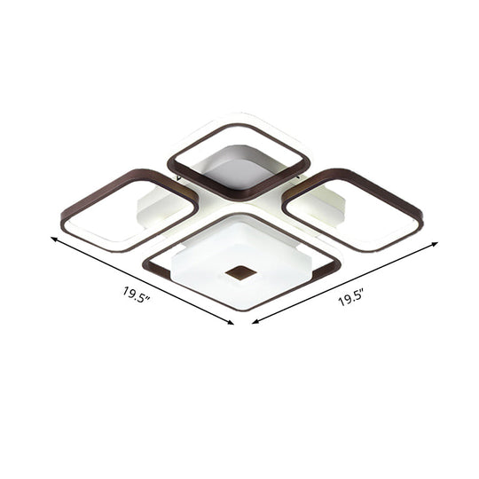 Contemporary LED Aluminum Flush Mount Bedroom Light - Square/Rectangular Frame, Coffee, White Light (16"/19.5"/35.5" Wide)