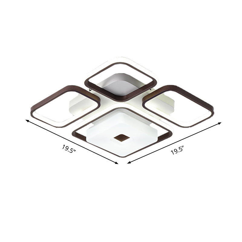 Contemporary Led Aluminum Flush Mount Bedroom Light - Square/Rectangular Frame Coffee White