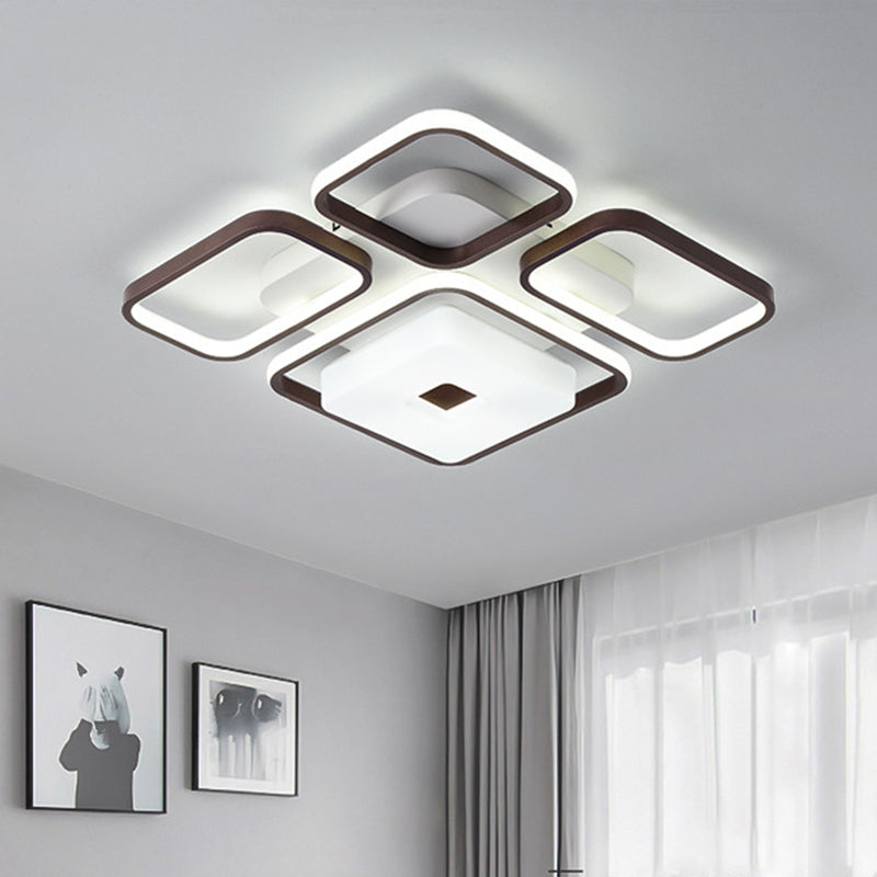 Contemporary LED Aluminum Flush Mount Bedroom Light - Square/Rectangular Frame, Coffee, White Light (16"/19.5"/35.5" Wide)