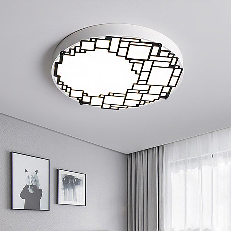 LED Round Flush Mount Ceiling Light 16"/19.5" W Simple Metallic Bedroom Fixture | White Light, Wall Pattern