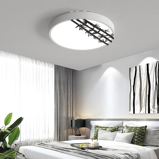 16"/19.5" LED Flush Mount Ceiling Light Fixture, Modern Iron Round Design with Bamboo Pattern for Bedroom - White Light