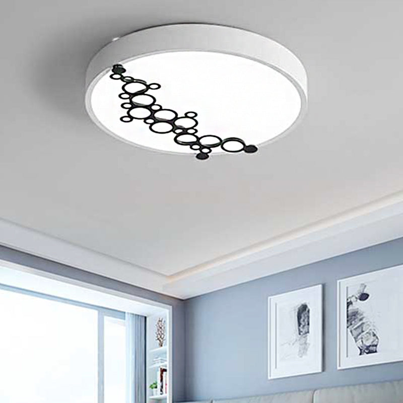 Simple Iron Led Flushmount Bedroom Light 16/19.5 Round/Square Flush With Bubble Pattern White