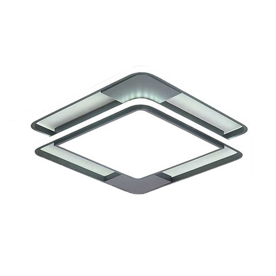 Modern Acrylic LED Flushmount Lighting - Rhombus/Rectangular Shape, 16"/19.5"/35.5" Width, Black & White - Ideal for Bedroom