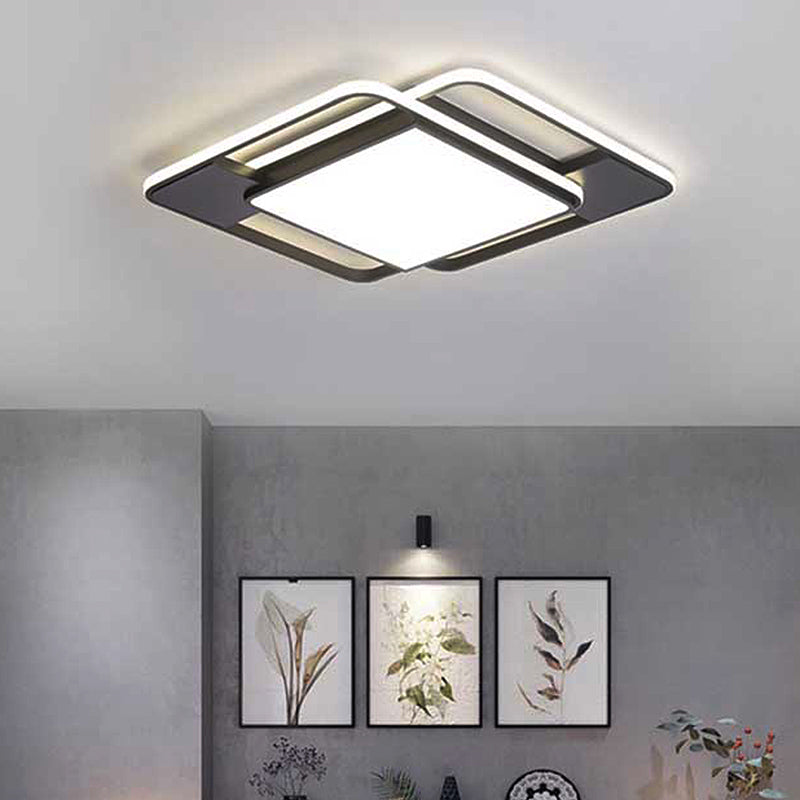 Modern Acrylic LED Flushmount Lighting - Rhombus/Rectangular Shape, 16"/19.5"/35.5" Width, Black & White - Ideal for Bedroom