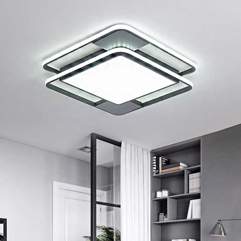 Modern Acrylic LED Flushmount Lighting - Rhombus/Rectangular Shape, 16"/19.5"/35.5" Width, Black & White - Ideal for Bedroom