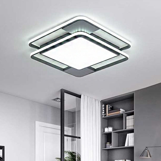 Modern Acrylic Led Flushmount Lighting - Rhombus/Rectangular Shape 16/19.5/35.5 Width Black & White