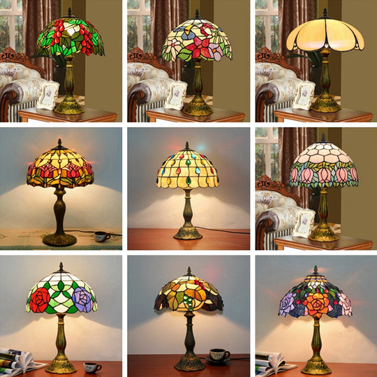 Decorative Stained Glass Dome Shade Table Lamp For Living Room - Nightstand Light