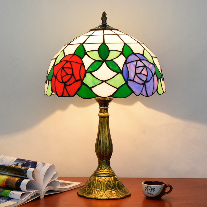 Decorative Stained Glass Dome Shade Table Lamp For Living Room - Nightstand Light Green