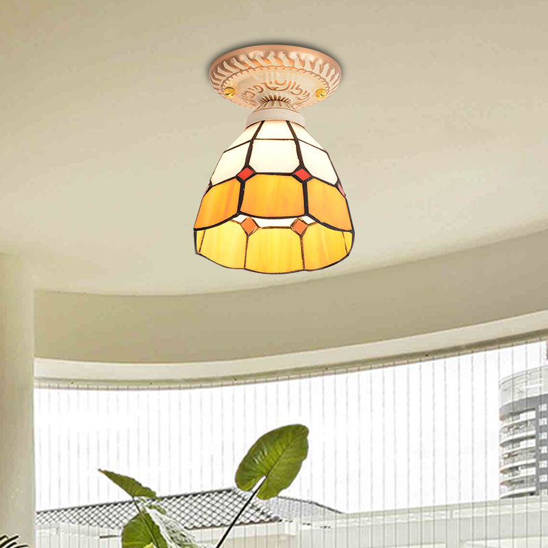 Tiffany Style Handcrafted Art Glass Semi Flush Ceiling Light Fixture with Bell Shade