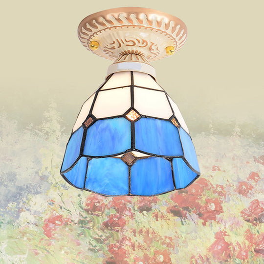 Tiffany Style Handcrafted Art Glass Semi Flush Ceiling Light Fixture with Bell Shade