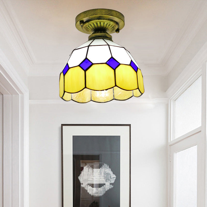 Classic Bell Shade Glass Semi Flush Ceiling Light - 1 Head Flush Mount