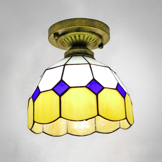 Classic Bell Shade Glass Semi Flush Ceiling Light - 1 Head Flush Mount