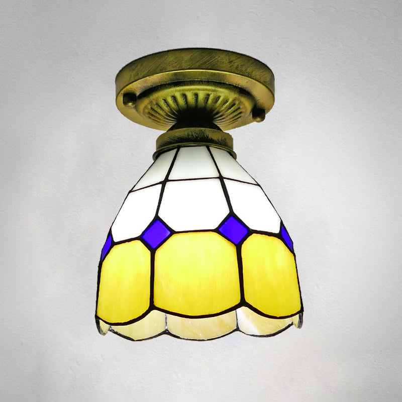 Classic Bell Shade Glass Semi Flush Ceiling Light - 1 Head Flush Mount