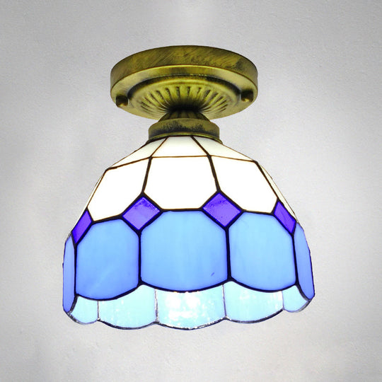 Classic Bell Shade Glass Semi Flush Ceiling Light - 1 Head Flush Mount