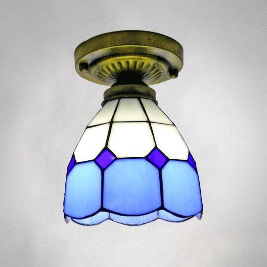 Classic Bell Shade Glass Semi Flush Ceiling Light - 1 Head Flush Mount