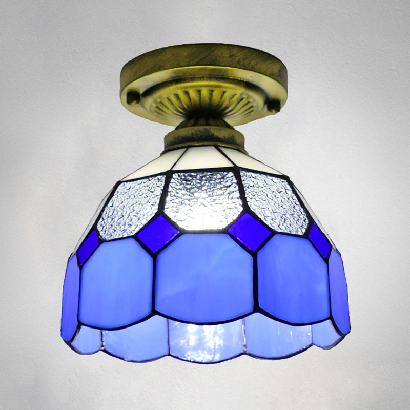 Classic Bell Shade Glass Semi Flush Ceiling Light - 1 Head Flush Mount