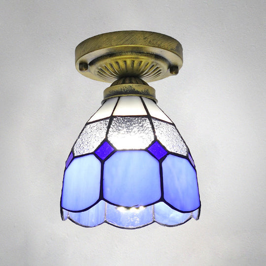 Classic Bell Shade Glass Semi Flush Ceiling Light - 1 Head Flush Mount