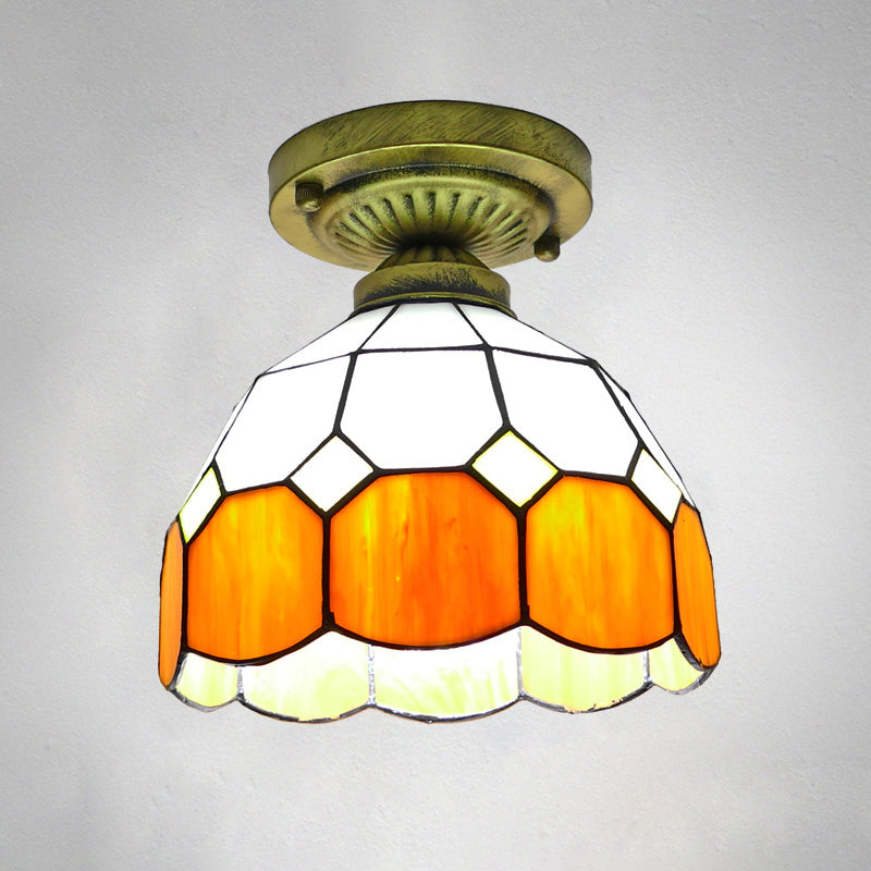 Classic Bell Shade Glass Semi Flush Ceiling Light - 1 Head Flush Mount