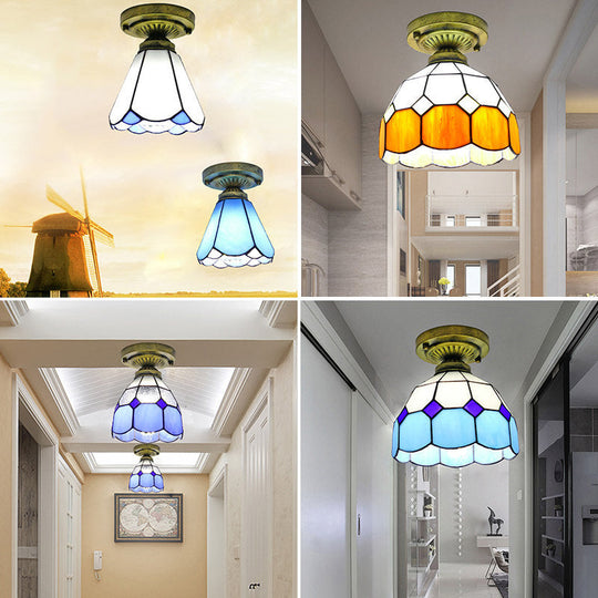 Classic Bell Shade Glass Semi Flush Ceiling Light - 1 Head Flush Mount