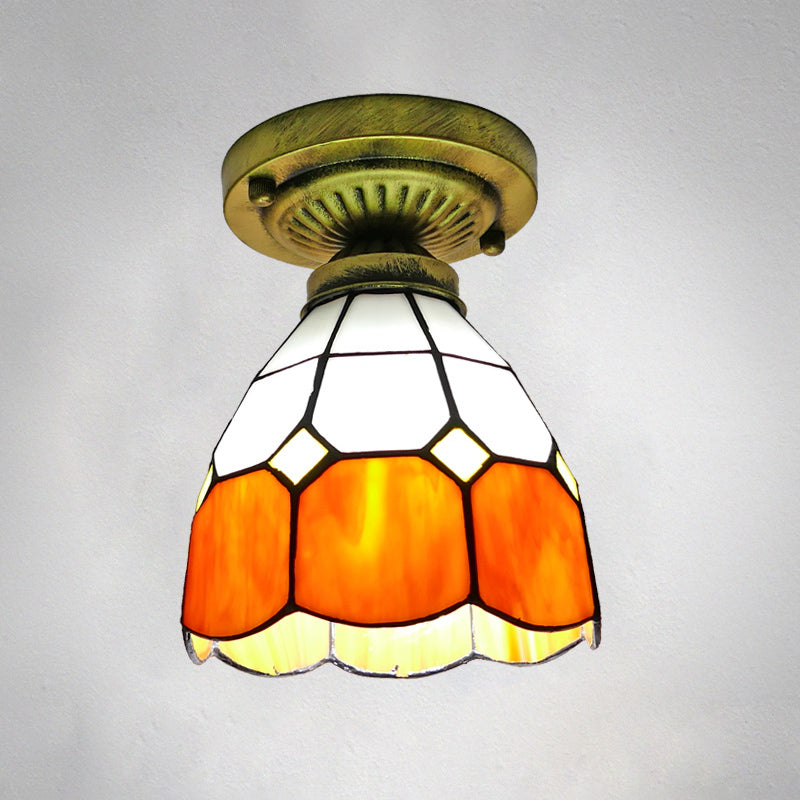 Classic Bell Shade Glass Semi Flush Ceiling Light - 1 Head Flush Mount