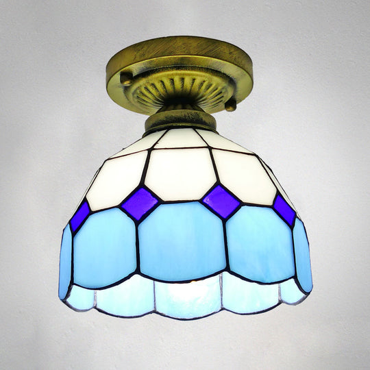 Classic Bell Shade Glass Semi Flush Ceiling Light - 1 Head Flush Mount