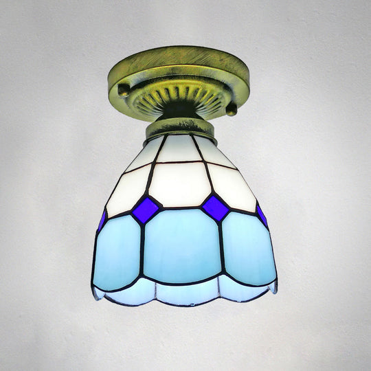 Classic Bell Shade Glass Semi Flush Ceiling Light - 1 Head Flush Mount