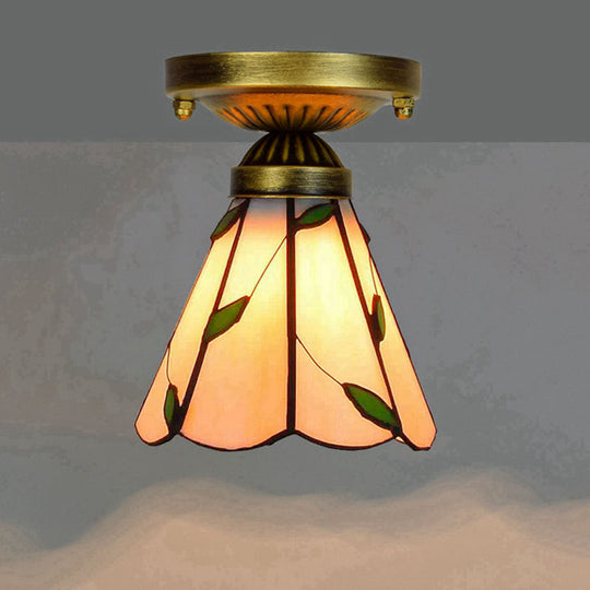 Tiffany Stained Art Glass Semi Flush Mount Ceiling Light - Single-Bulb Shaded Fixture