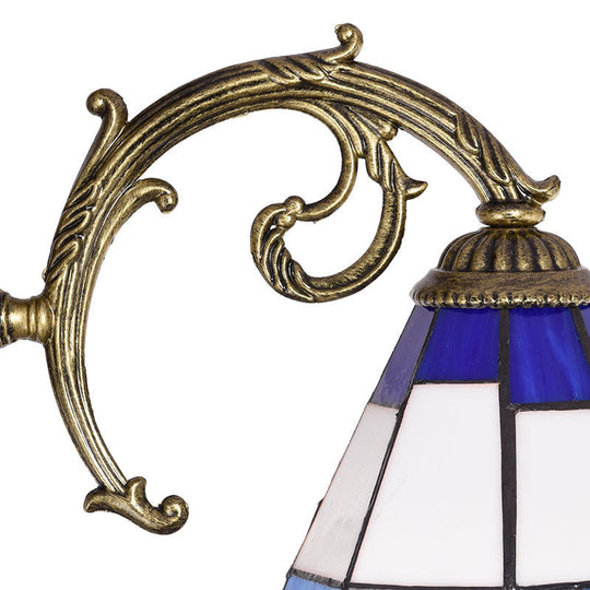 Tiffany Style Stained Glass Ceiling Light Fixture - Blue 3 Heads Bell Shade Semi Flush