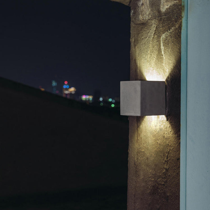 Minimalist Cement Led Wall Sconce Light For Living Room In Grey Square Shape