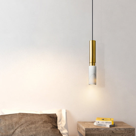 Marble Cylinder Pendant Light - Simple Suspension Fixture White / A