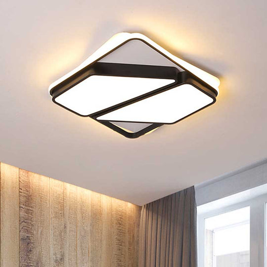 Modern Metallic Black & White Splicing-Block LED Flush Ceiling Light - 16"/19.5"/35.5