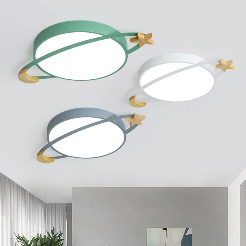 Nordic Flush Light With Celestial Wooden Accents - Perfect For Bedrooms