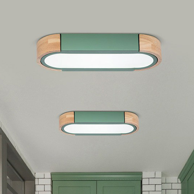 Simplistic Led Flush Mount Lighting Fixture For Living Room - Acrylic Oblong Shape Green / Small