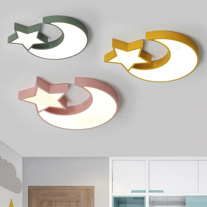 Nordic Style LED Flush Mount Ceiling Light with Crescent and Star Design