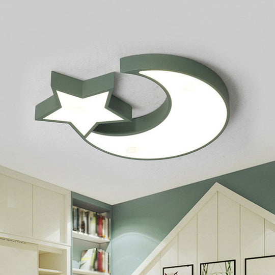 Nordic Style LED Flush Mount Ceiling Light with Crescent and Star Design