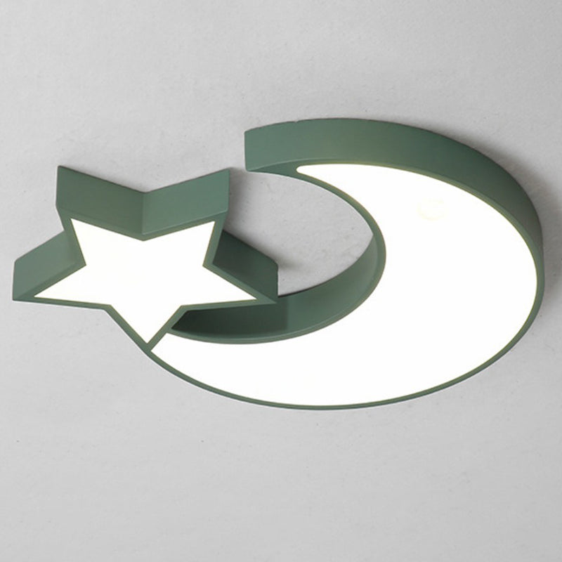 Nordic Style LED Flush Mount Ceiling Light with Crescent and Star Design