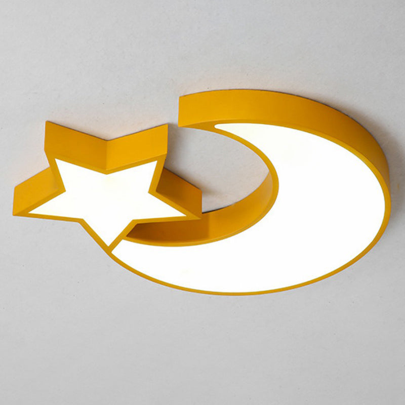 Nordic Style LED Flush Mount Ceiling Light with Crescent and Star Design