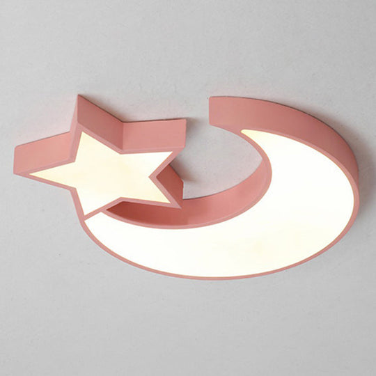 Nordic Style LED Flush Mount Ceiling Light with Crescent and Star Design