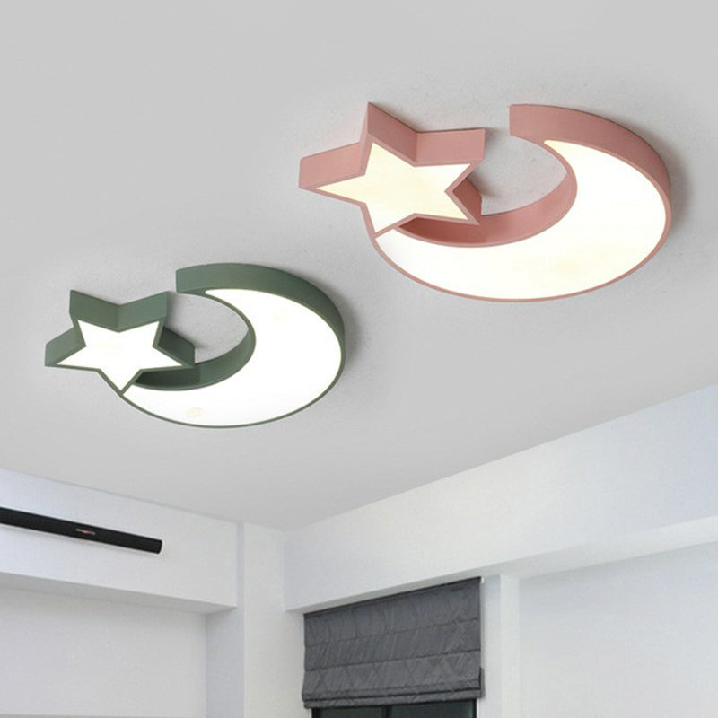 Nordic Style LED Flush Mount Ceiling Light with Crescent and Star Design