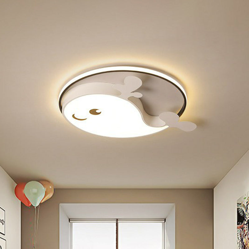 Dolphin-Shaped Led Flush Ceiling Light For Kids Bedroom In Metallic Finish