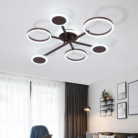 Postmodern 4/6-Light Flush Ceiling Lamp With Acrylic Shade In Warm/White Light 6 / Coffee White