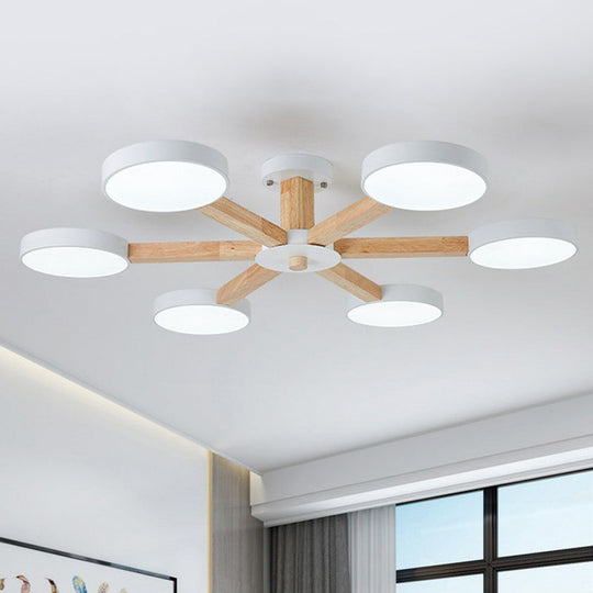 Sleek Wooden Living Room Ceiling Light: 8-Head Macaron Semi Flush Mount with Acrylic Shade