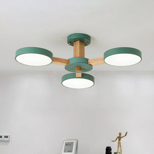 Sleek Wooden Living Room Ceiling Light: 8-Head Macaron Semi Flush Mount with Acrylic Shade