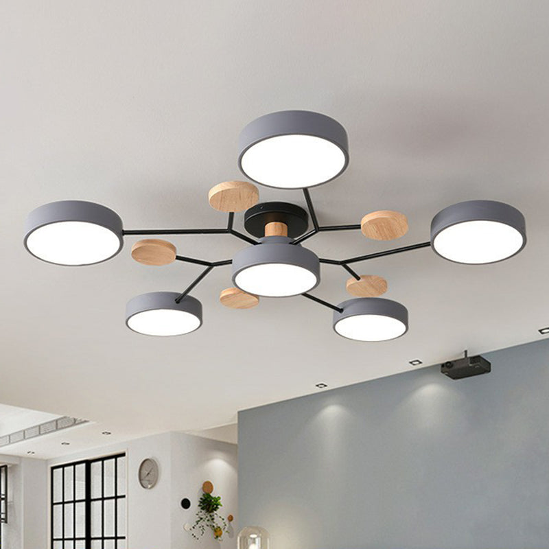 Simplistic 7-Head Acrylic Round Shade Led Ceiling Chandelier Light Fixture Grey