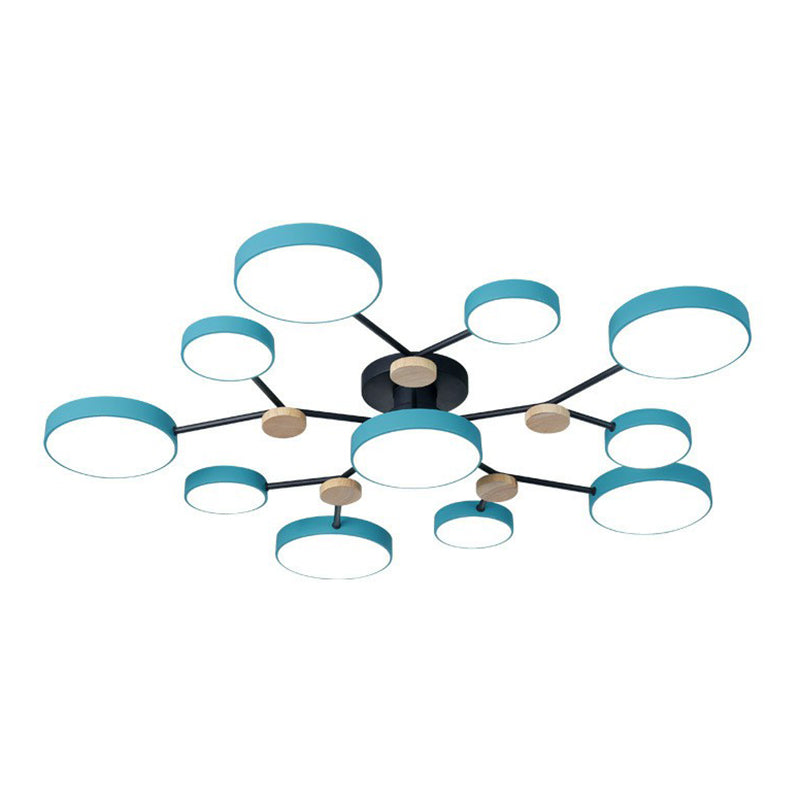 Modern Round Living Room Chandelier Pendant Light - Nordic Style Acrylic 11 Heads Blue