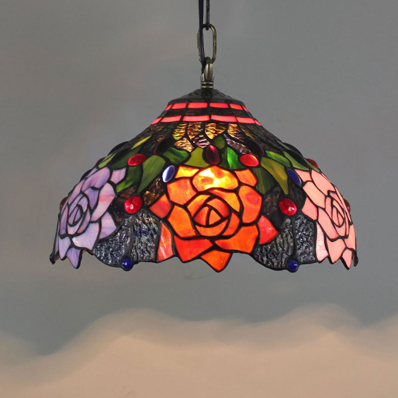 Tiffany-Style Stained Glass Dome Ceiling Pendant Light - 1-Light Hanging Fixture for Restaurants