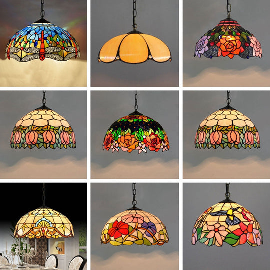 Tiffany-Style Stained Glass Dome Ceiling Pendant Light - 1-Light Hanging Fixture for Restaurants