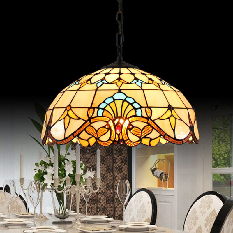 Tiffany-Style Stained Glass Dome Ceiling Pendant Light - 1-Light Hanging Fixture for Restaurants